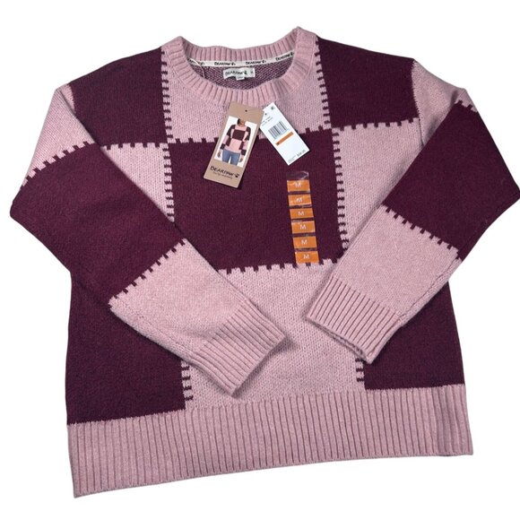 Bearpaw Sweater Women's Size M Plaid Pattern Pink & Burgundy Polyester Blend - Picture 3 of 9